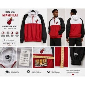 Miami Heat Jacket Mens Red NBA  Windbreaker S Black White Red Hooded ERA NWT
